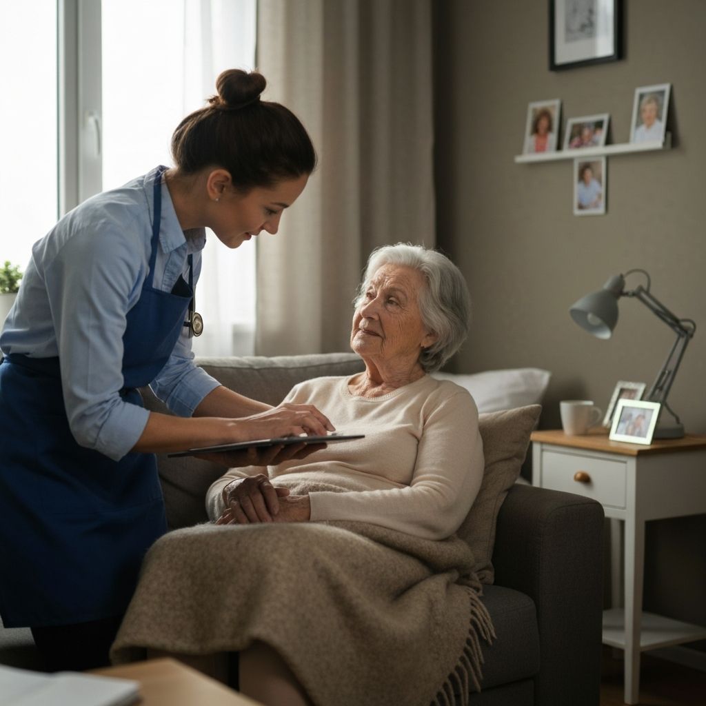 Médica realizando consulta domiciliar com paciente idosa
