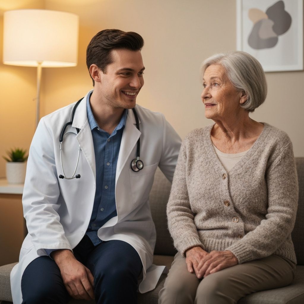 Médica conversando com paciente sobre doenças agudas